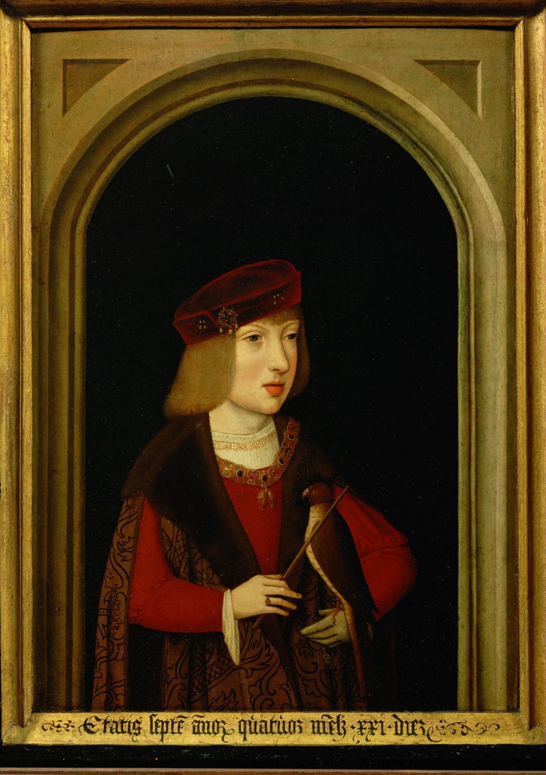 Half-length portrait of Emperor Charles V as a seven-year-old with a ...